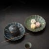 Bronze Glaze Scholar Water Drop Container Ceramic Tea Ware Bamboo Tea Tray Saucer