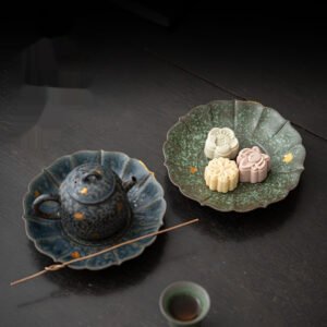 Bronze Glaze Scholar Water Drop Container Ceramic Tea Ware Bamboo Tea Tray Saucer