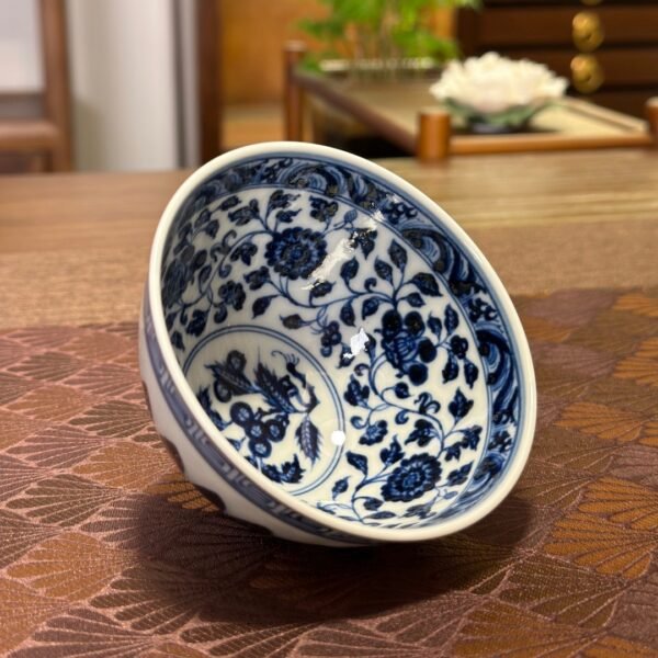 Ming-style Blue-and-White "Chicken Heart" Chalice with Double Chrysanthemum Petals & Floral Medallion