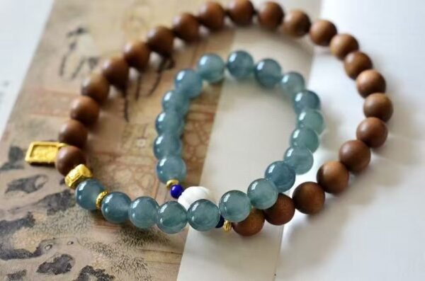 Indian Old Mountain Sandalwood+Natural Blue-Green Jadeite bracelet